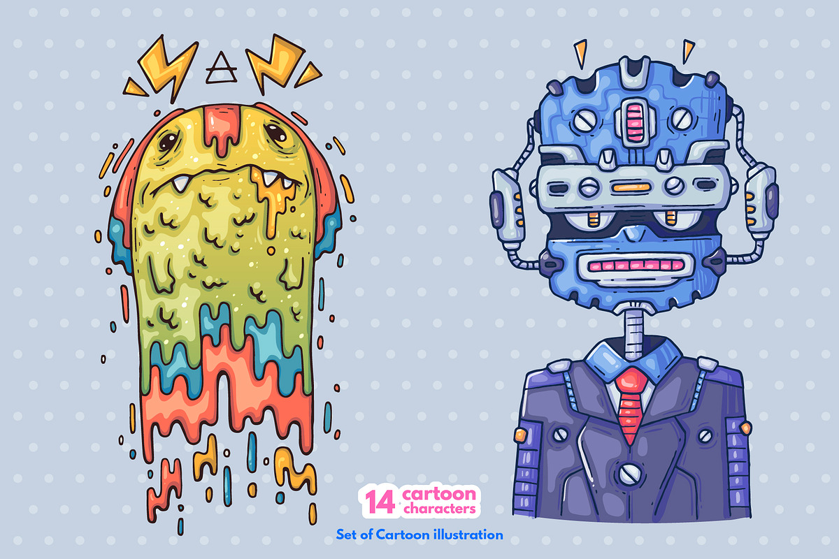 14 Different Cartoon Characters, an Illustration by Andrew_Derr