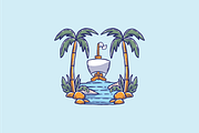 Tropical Island with Sailboat, an Object Illustration by nomlimo.com (Thumbnail 1 of 2)
