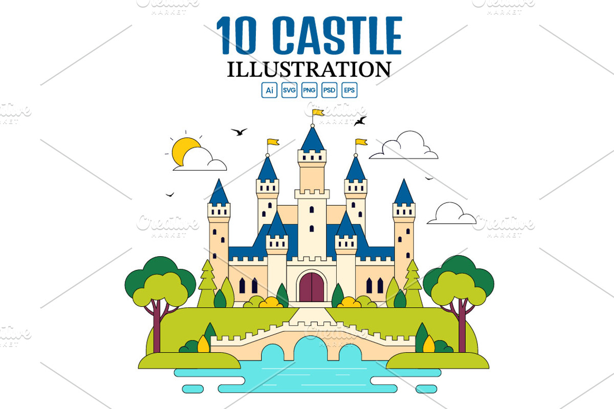 10 Castle Vector Illustration, a Decorative Illustration by denayunebgt (Photo 1 of 4)
