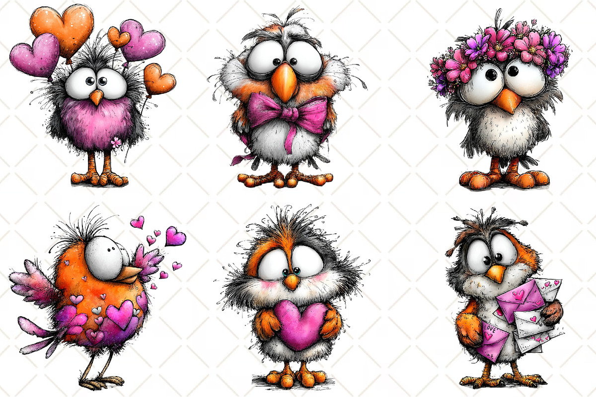 Whimsical Valentine Bird Clipart, an Illustration by Black Bird Studio (Photo 6 of 6)