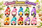 Kawaii Gnome Charms STL 3D Print Set, a Characters & Person 3D Model by Design Station (Thumbnail 1 of 3)