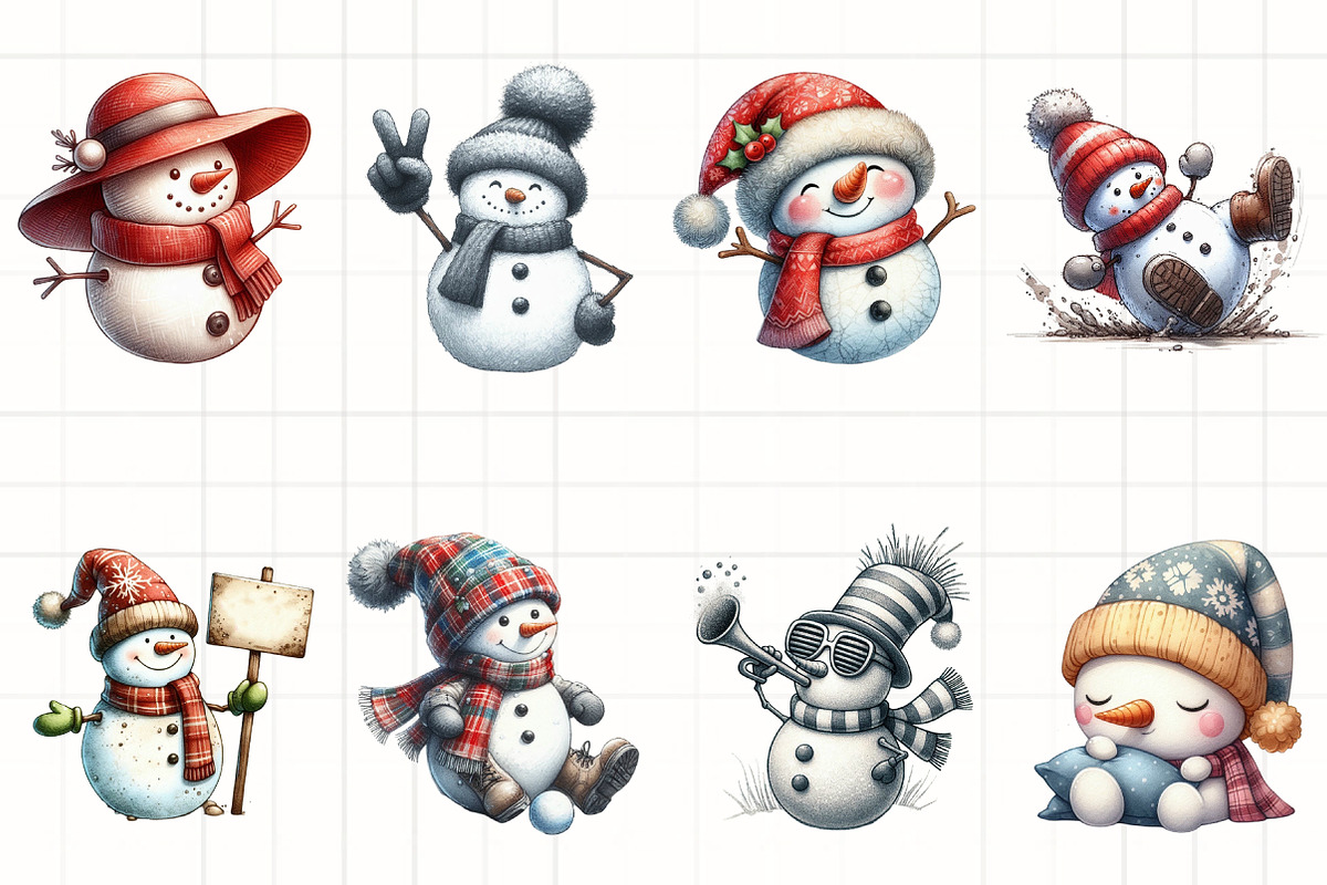 Funny Snowman Winter Hat Clipart, an Illustration by CrexoraLab (Photo 1 of 5)