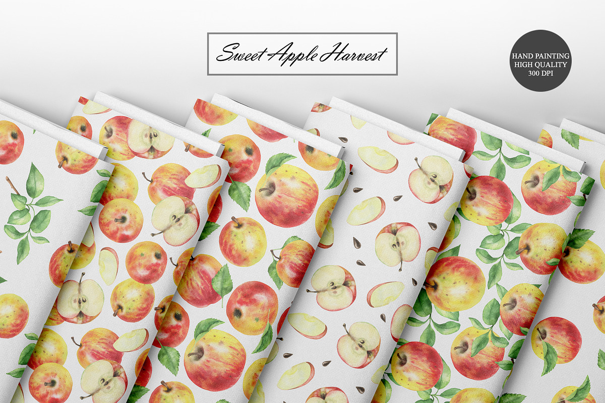 Watercolor Apple Seamless Patterns, a Food Illustration by OlDm_Shop (Photo 9 of 10)