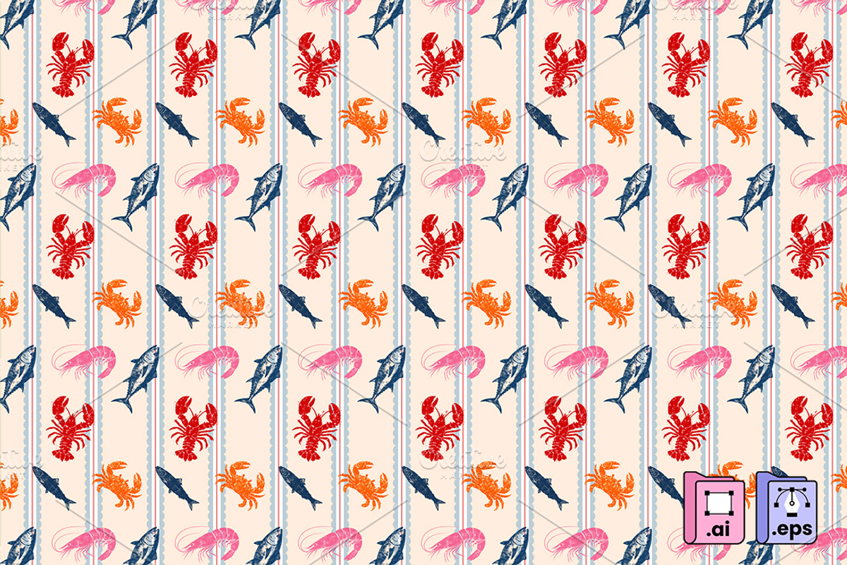 Vintage Coastal Seafood Pattern, a Pattern Graphic by MISS CHATZ (Photo 2 of 3)