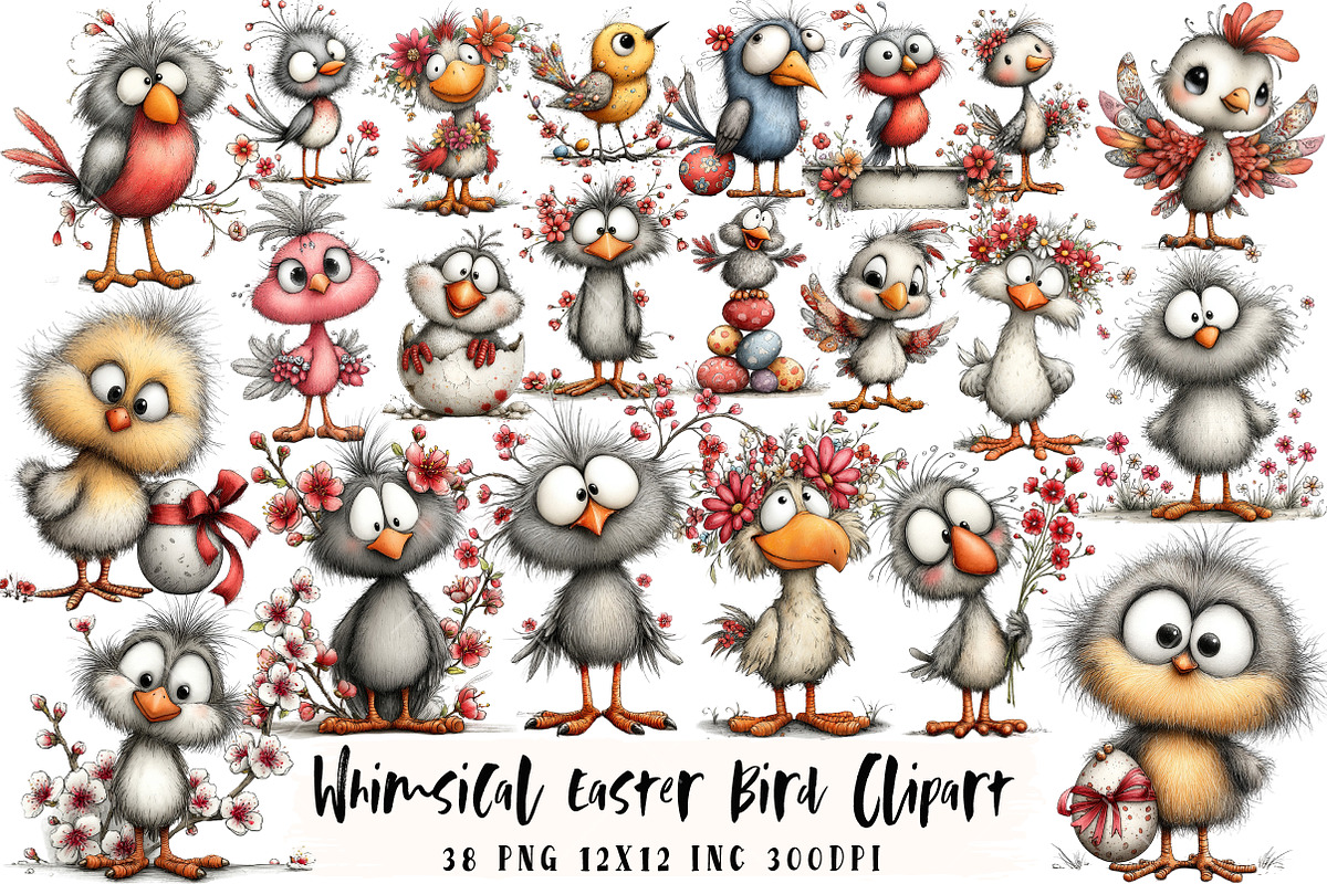 Whimsical Easter Bird Clipart, an Illustration by OK Design (Photo 1 of 6)