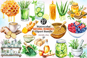 Watercolor Natural Remedies Clipart, an Illustration by Canvas Craft