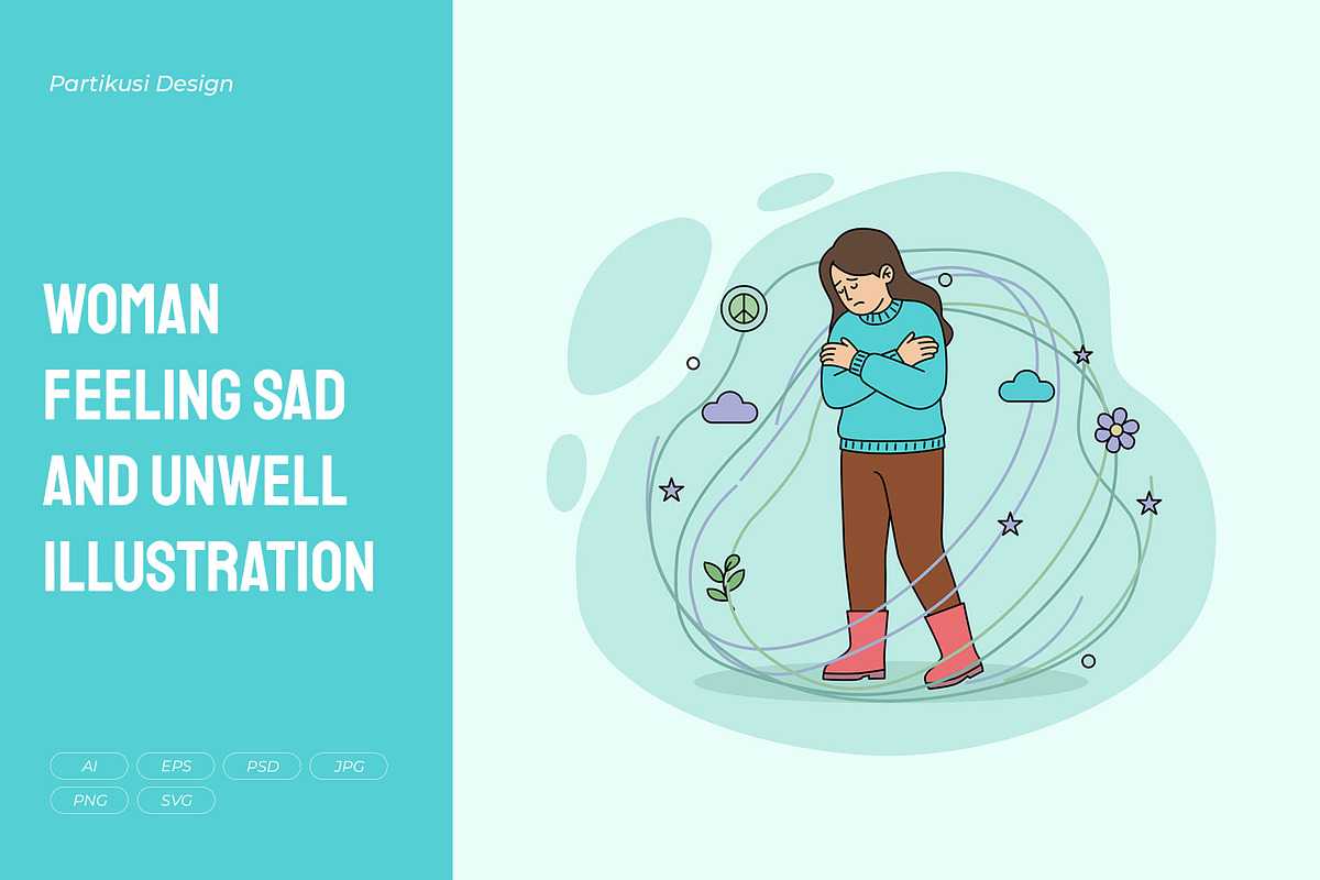 Woman Feeling Sad and Unwell, a Person Illustration by Partikusi Design (Photo 1 of 3)