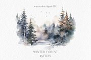 Watercolor forest clipart PNG, an Object Graphic by MyLittleMeow (Thumbnail 1 of 8)