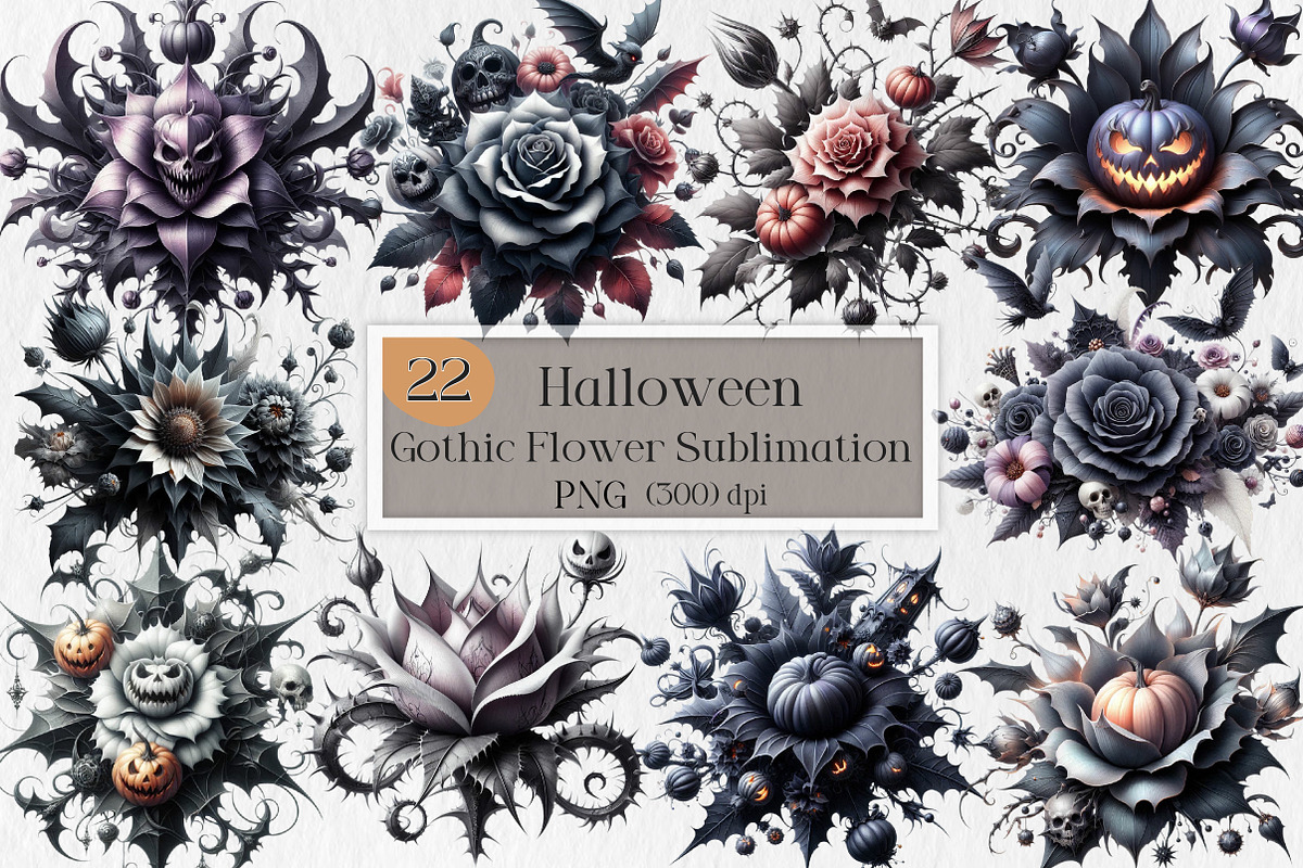 Halloween Gothic Flower Sublimation, an Illustration by Creative Art (Photo 1 of 4)