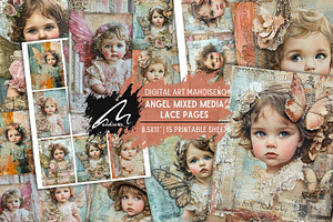 Cute Angel Lace Pages, Mixed Media
