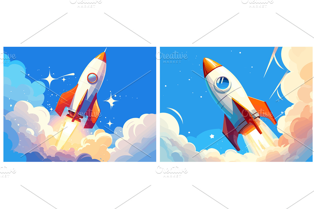 rocket take off cartoon. rockets, a Technology Illustration by Stock-Smart-Start