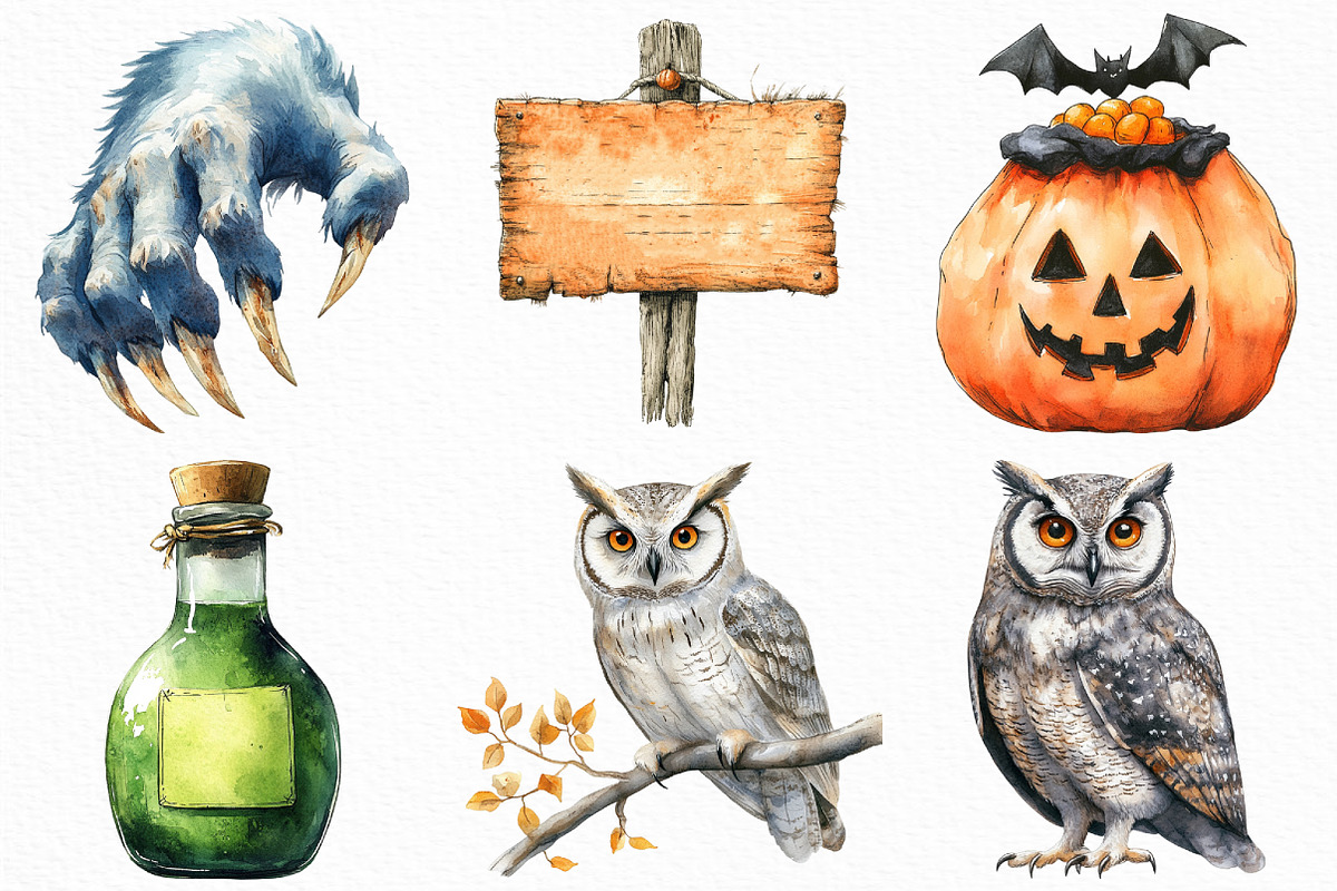 Watercolor Halloween Day Clipart, an Illustration by Craft Nest (Photo 2 of 6)