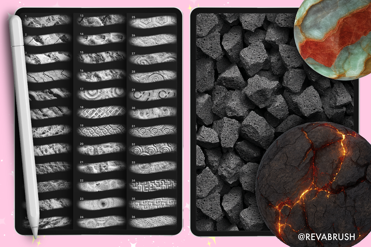 Procreate Stone texture brushes, a Brush Add-On by Revabrush (Photo 6 of 7)