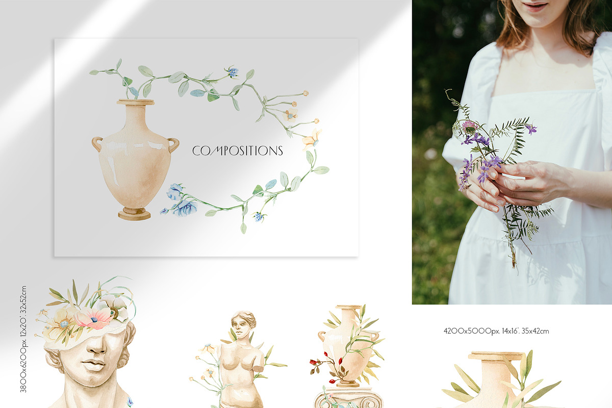 Ancient Greece Watercolor Clipart, a Decorative Illustration by Julia M. Watercolor (Photo 8 of 14)