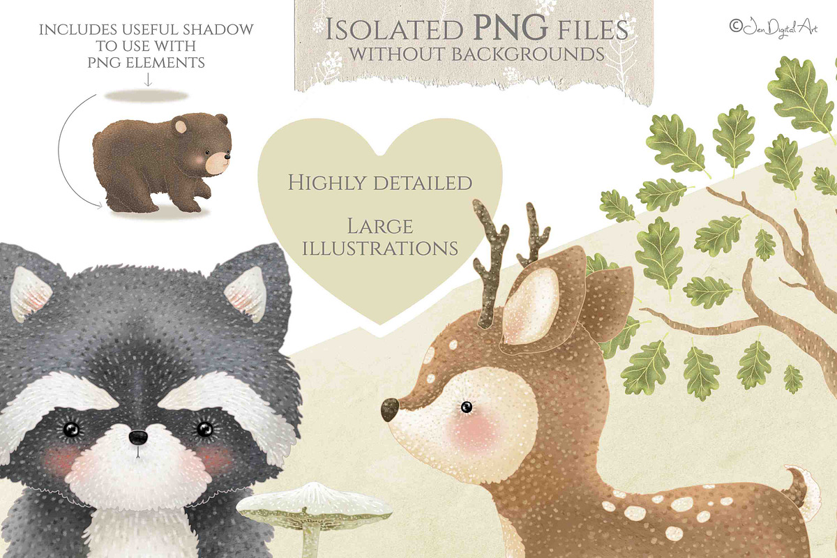 Woodland Animals Clip Art Collection, an Animal Illustration by Jen Digital Art (Photo 5 of 6)