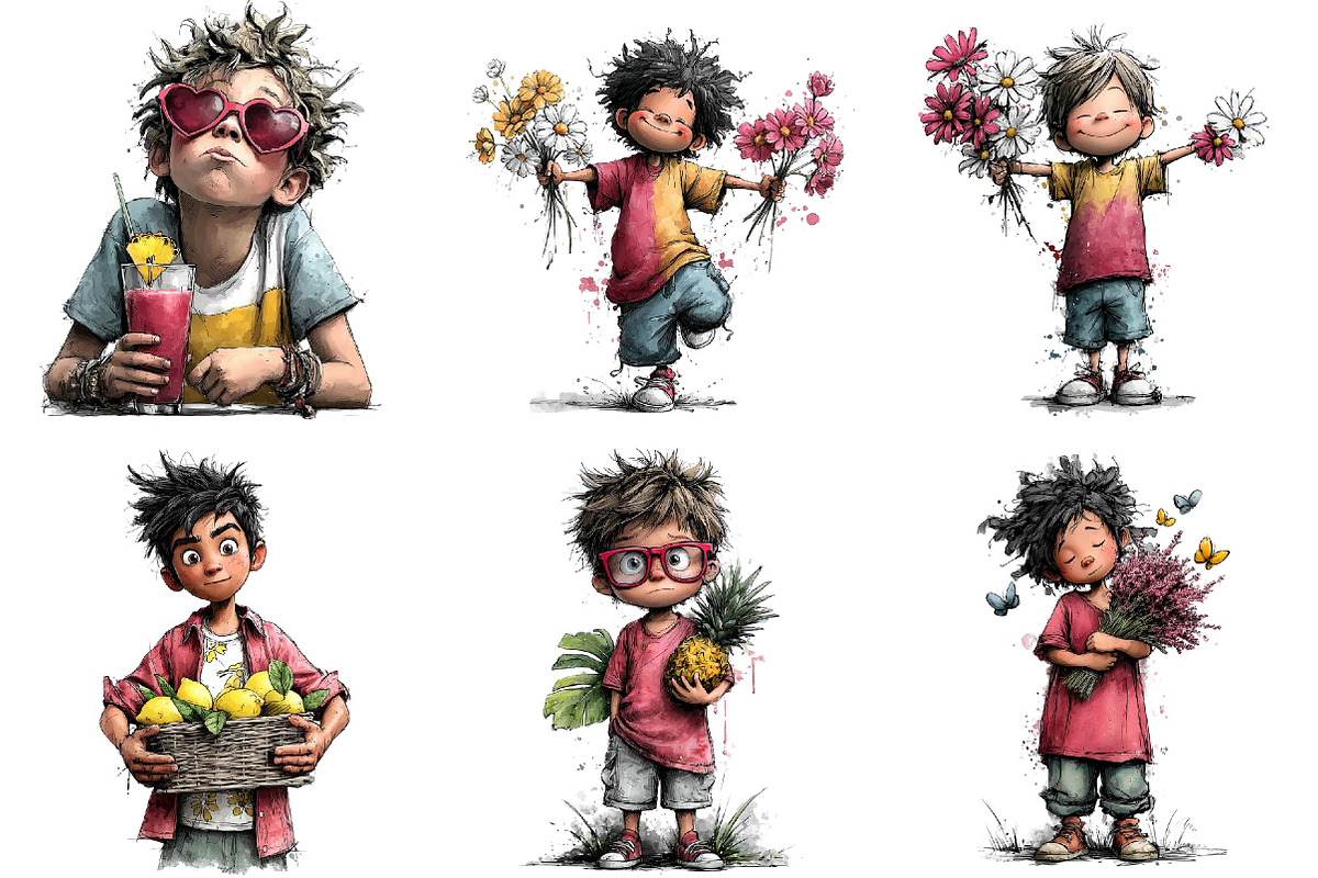Whimsical Summer Boys Clipart, an Illustration by DreamPrint404 (Photo 3 of 6)