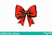 Cute Bow Merry Christmas PNG, an Illustration by Watercolor design (Thumbnail 1 of 3)