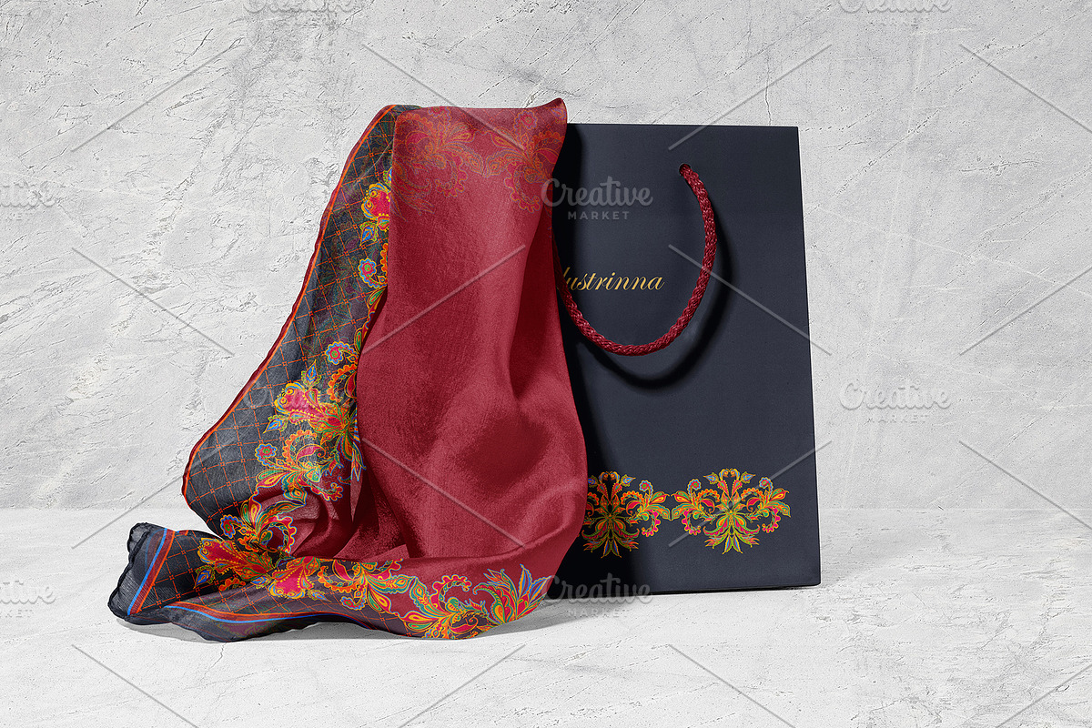 Crimson Baroque Garden Silk Scarf, an Object Graphic by ilustrinna (Photo 6 of 10)