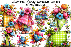 Whimsical Spring Gingham Clipart, an Illustration by Daily.Designs