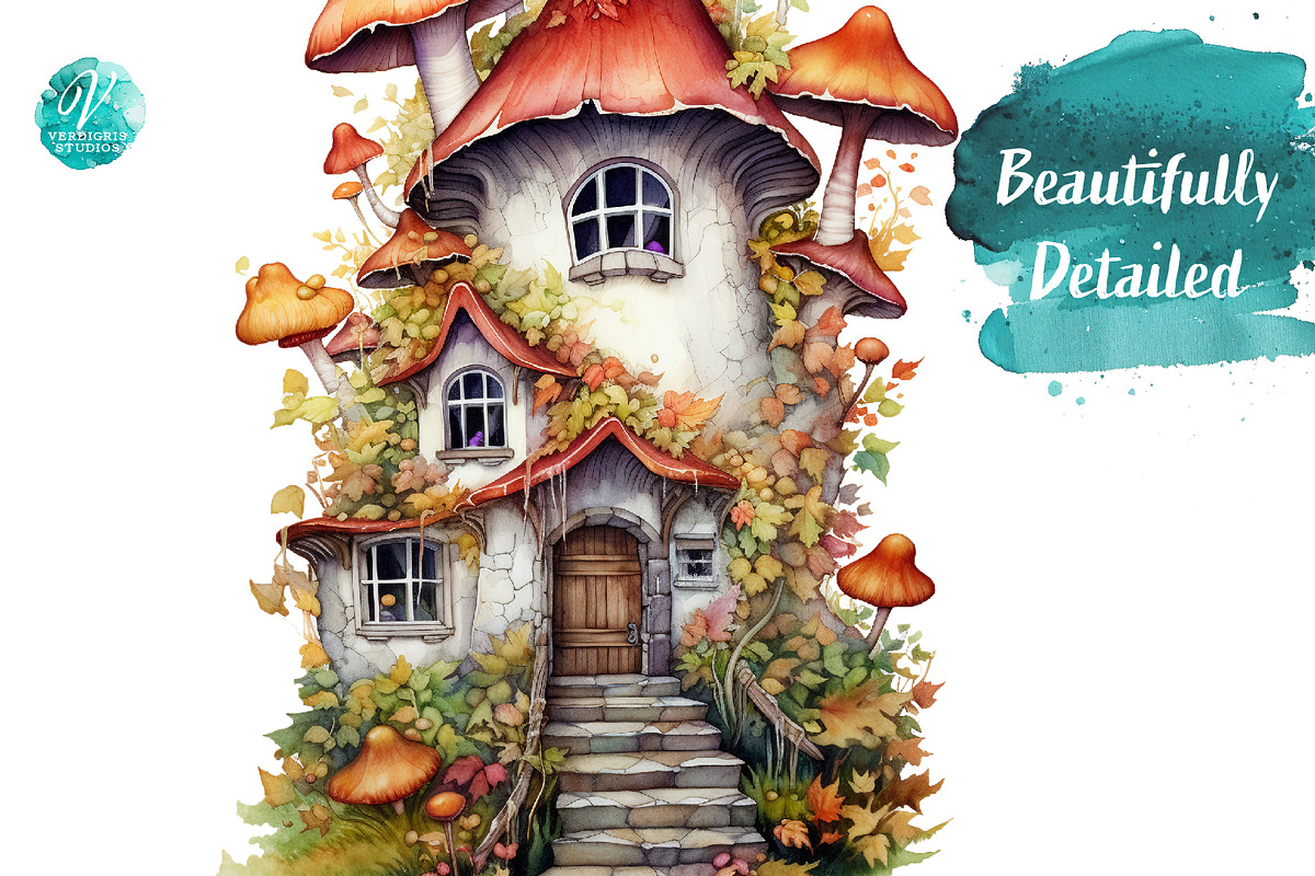 Watercolor Fall Fairy Houses, a Seasonal Illustration by Verdigris Studios (Photo 4 of 4)