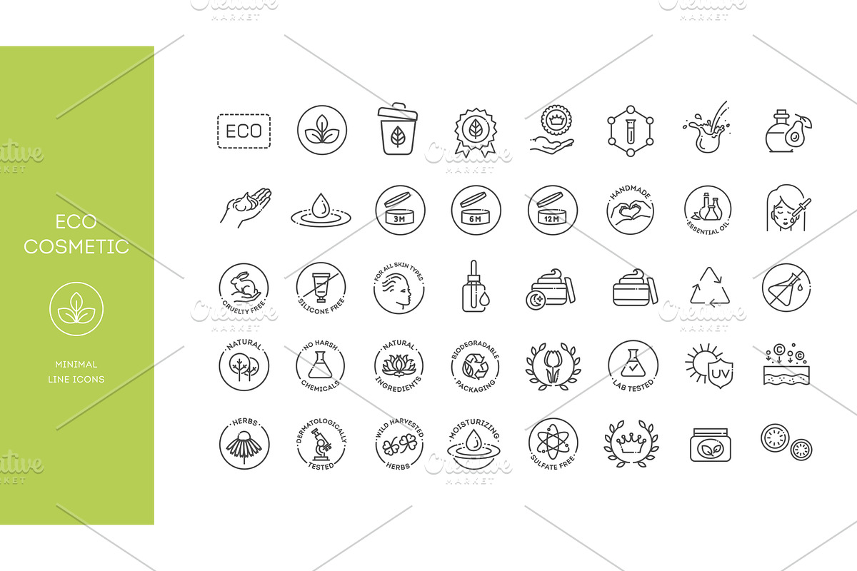 Natural, Organic, Skincare Symbols, an Outline Icon by Tettygreen (Photo 1 of 2)
