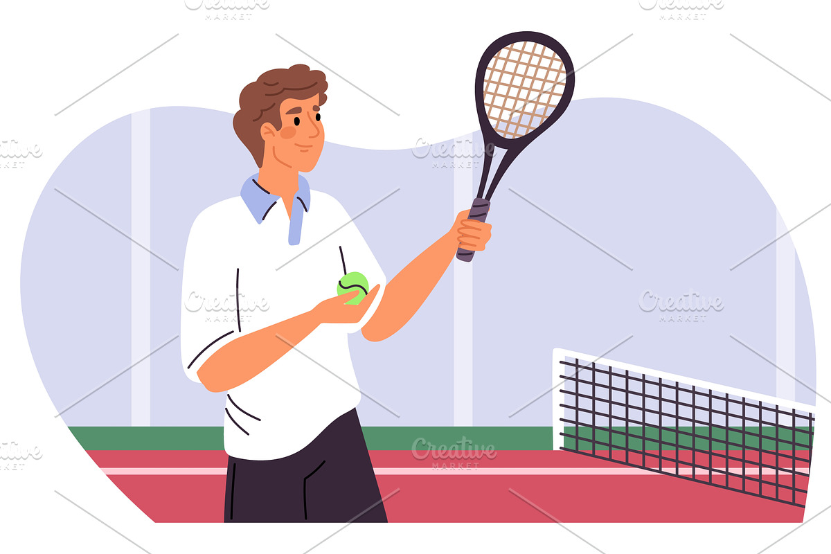 Male tennis player with racket on, a Sport Illustration by Vectorbuum
