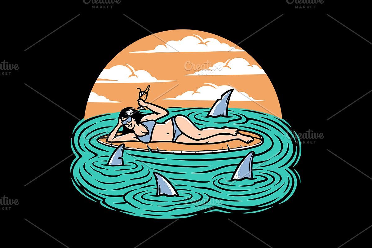 Woman surfer lying on surfboard, a Person Illustration by gunaonedesign (Photo 1 of 6)