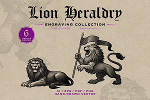 Lion Heraldry Engraving Collection
