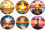Stained Glass Summer Sunset Clipart, an Illustration by OK Design (Thumbnail 5 of 5)