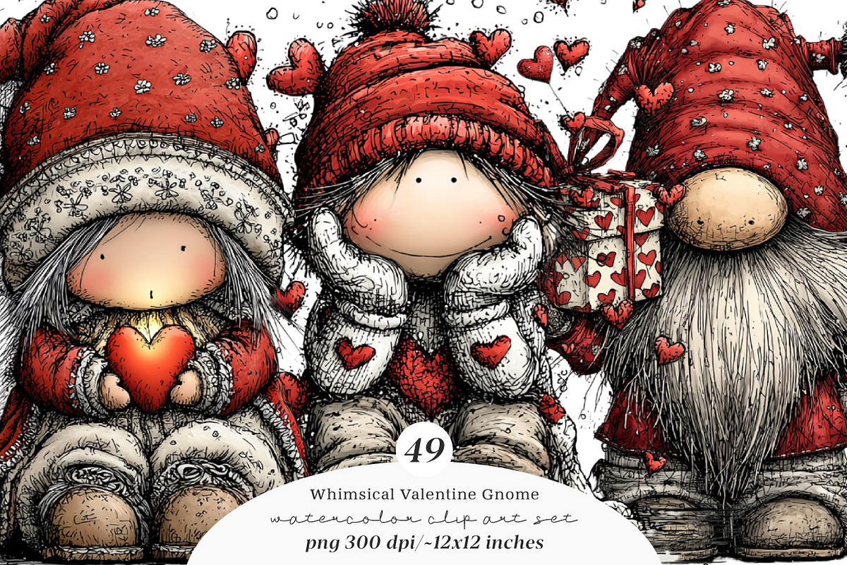 Whimsical Valentine Gnome Clipart, an Illustration by SinaCreation (Photo 1 of 10)