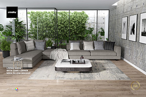 Room with Corner Sofa Pillow Mockup
