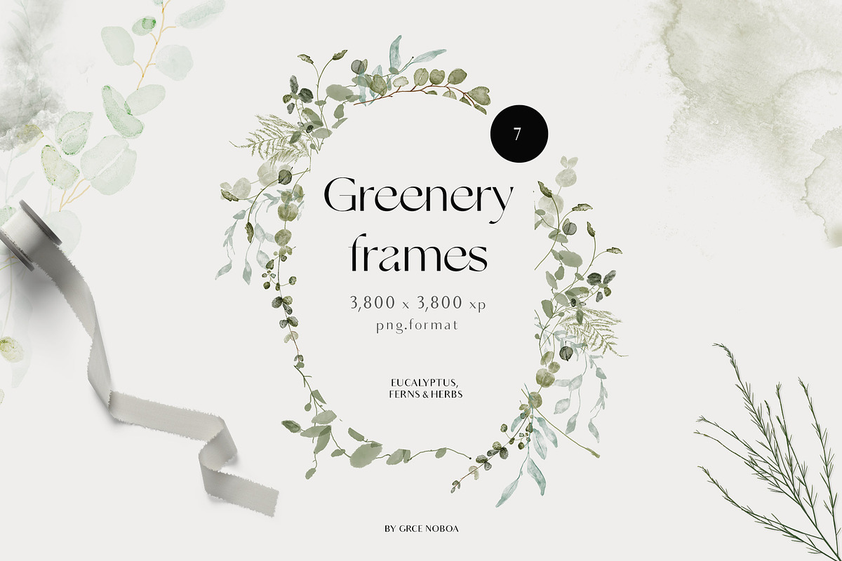 GREEN FOLIAGE - greenery & gold set, a Decorative Illustration by Grace Noboa Illustrations (Photo 6 of 10)