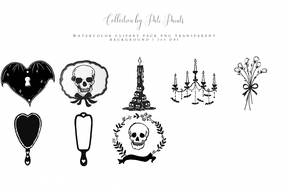 Black Halloween Clipart Set, an Illustration by Pati Paints (Photo 3 of 6)