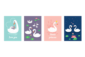 Posters with white swans. Beautiful, an Animal Illustration by LadadikArt