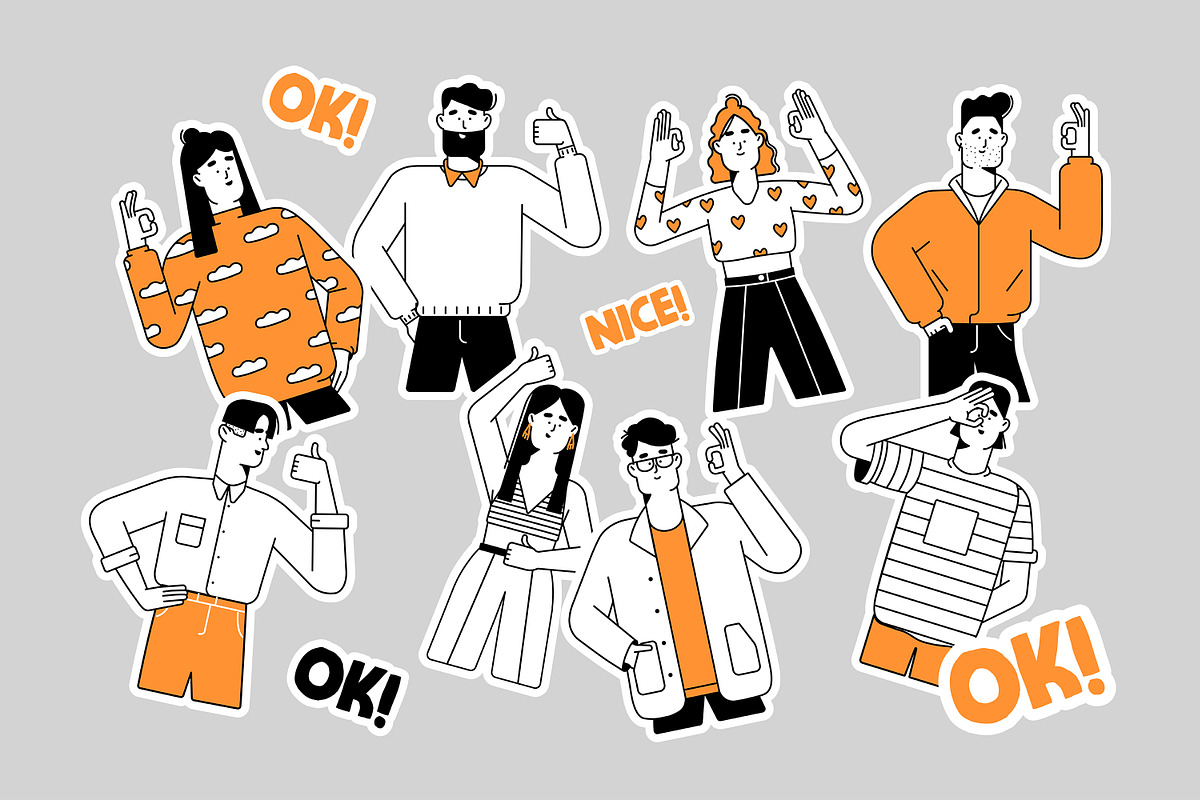 People gesture ok, show thumb up set, a Person Illustration by PaperTrident (Photo 10 of 13)