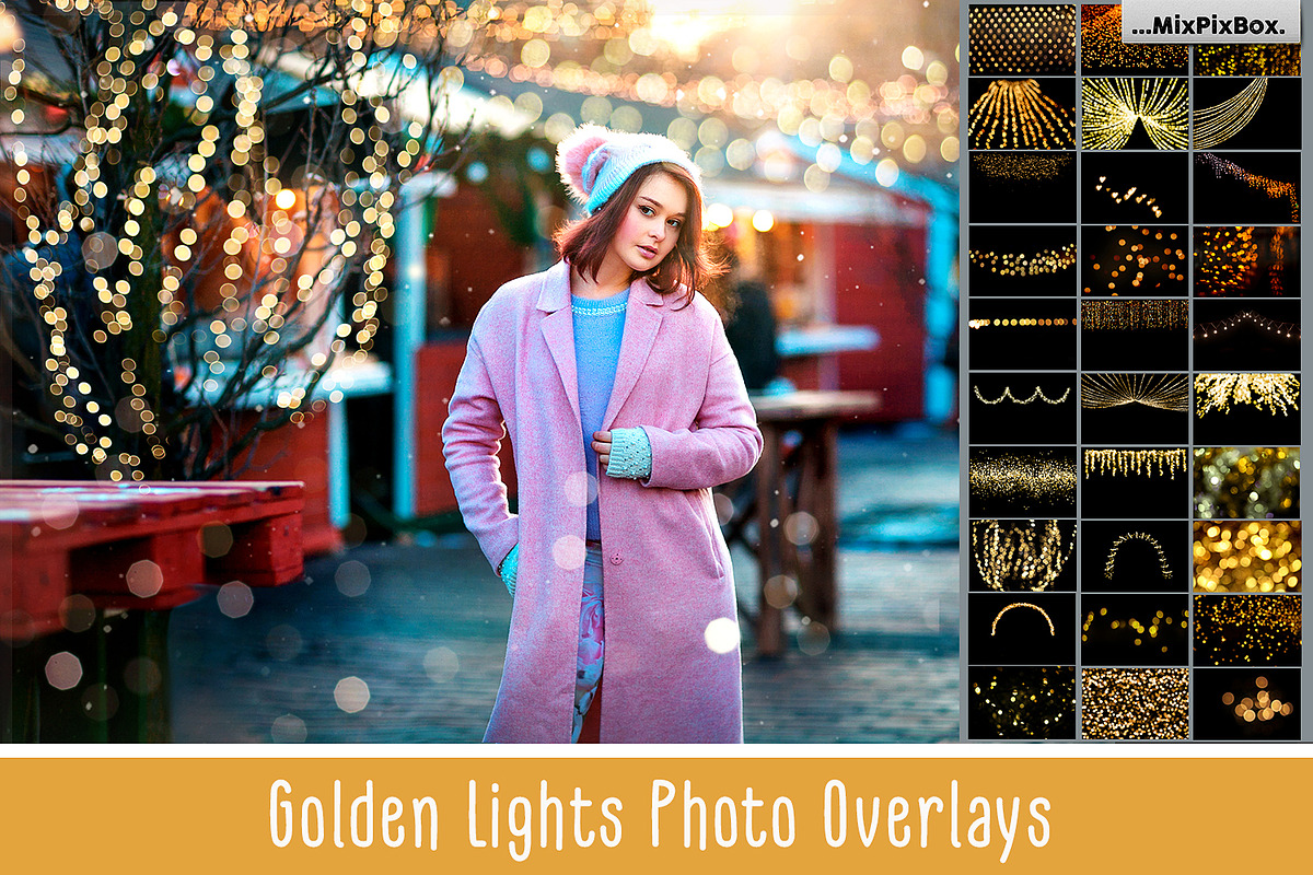 100 Golden Lights Photo Overlays, a Texture Graphic by MixPixBox (Photo 1 of 9)