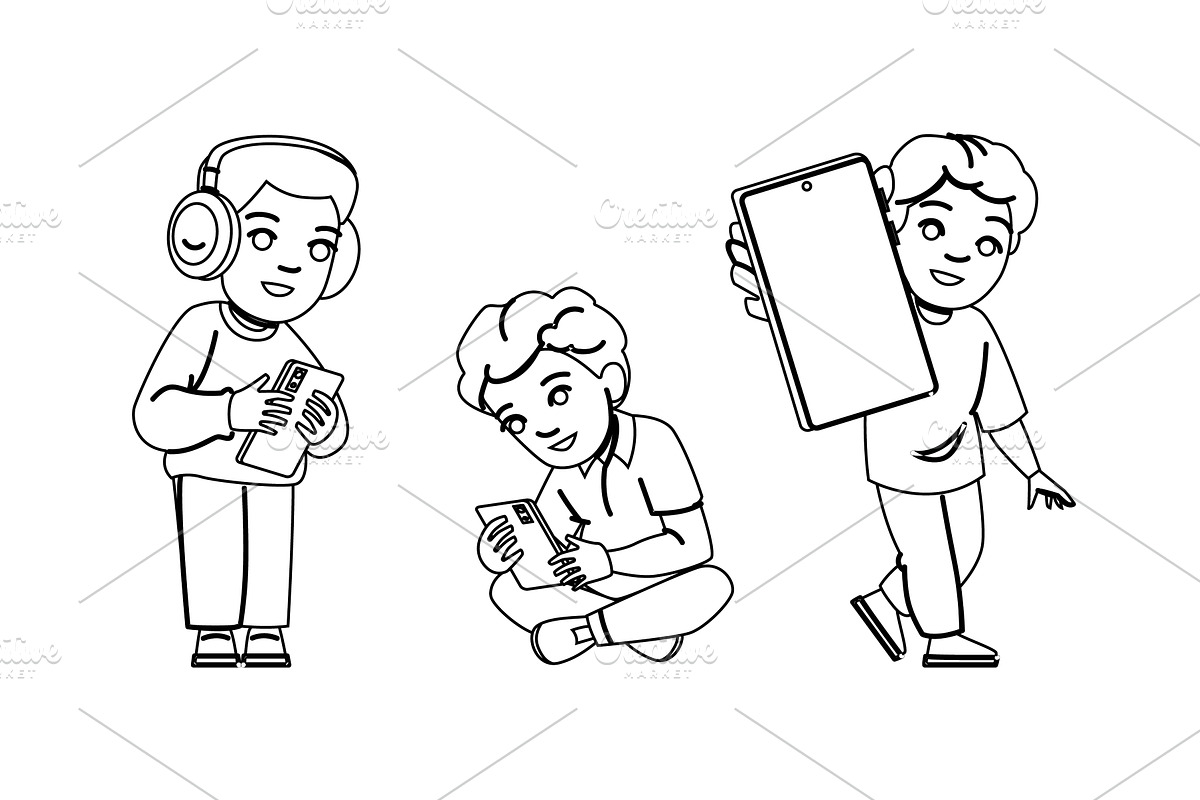 children smartphone kid boy vector, a Person Illustration by pikepicture