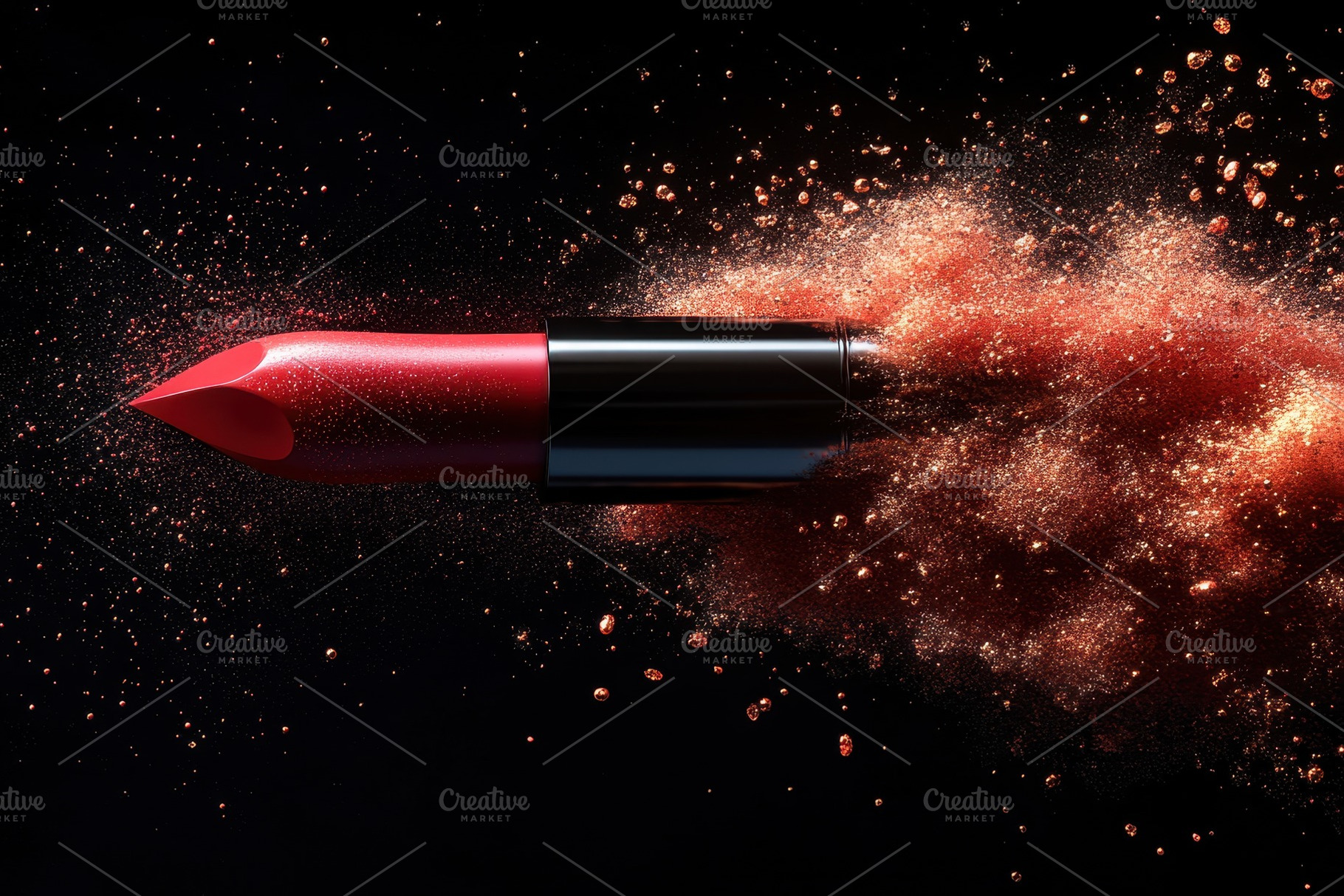 Bright red lipstick in dynamic motio, a Photo by Tanuart