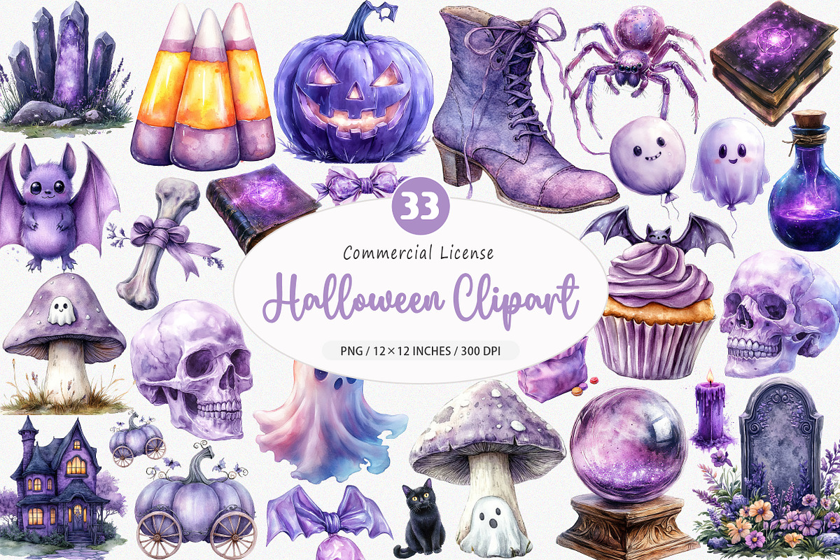 Lavender Halloween Clipart PNG, an Illustration by SinaCreation (Photo 1 of 10)