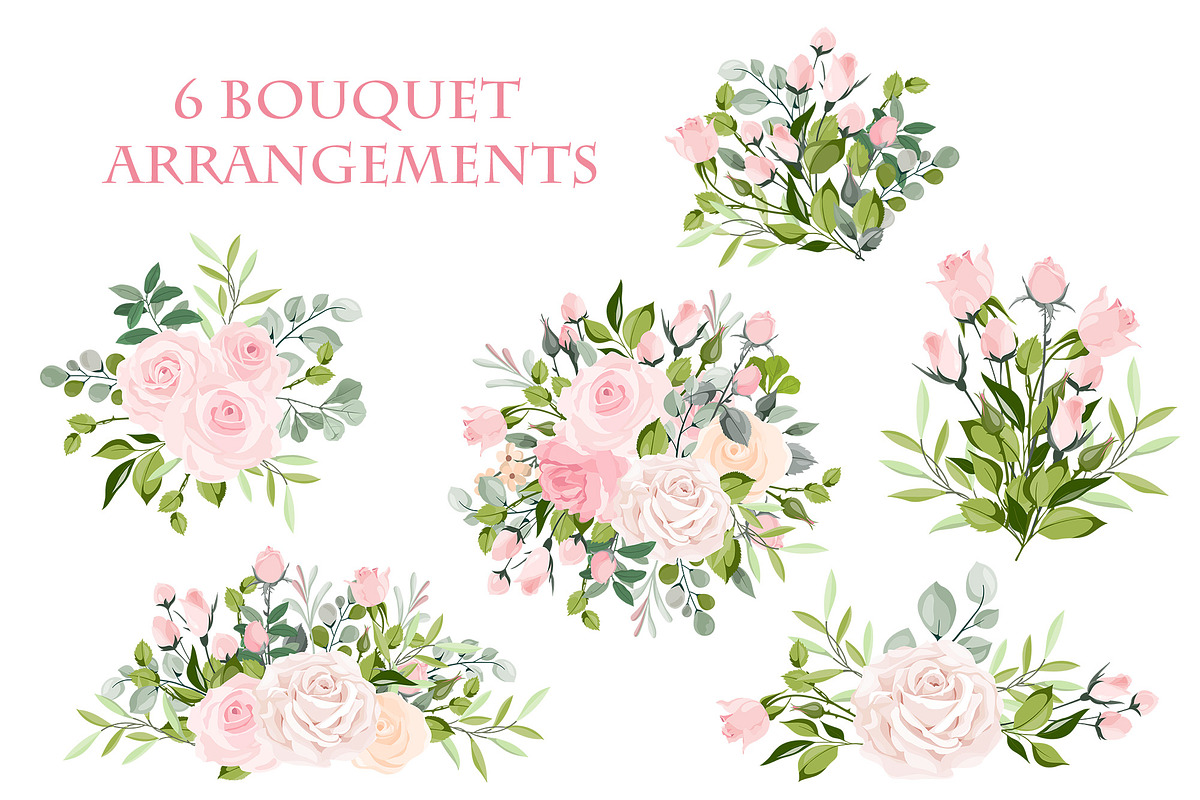 Watercolor Pink Roses Vector Set, a Decorative Illustration by FourLeafLover (Photo 2 of 10)