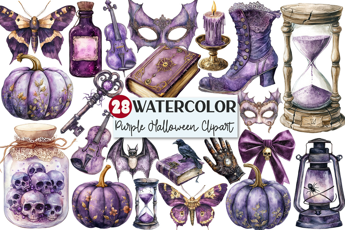 Antique Purple Halloween Clipart, an Illustration by Rose Art