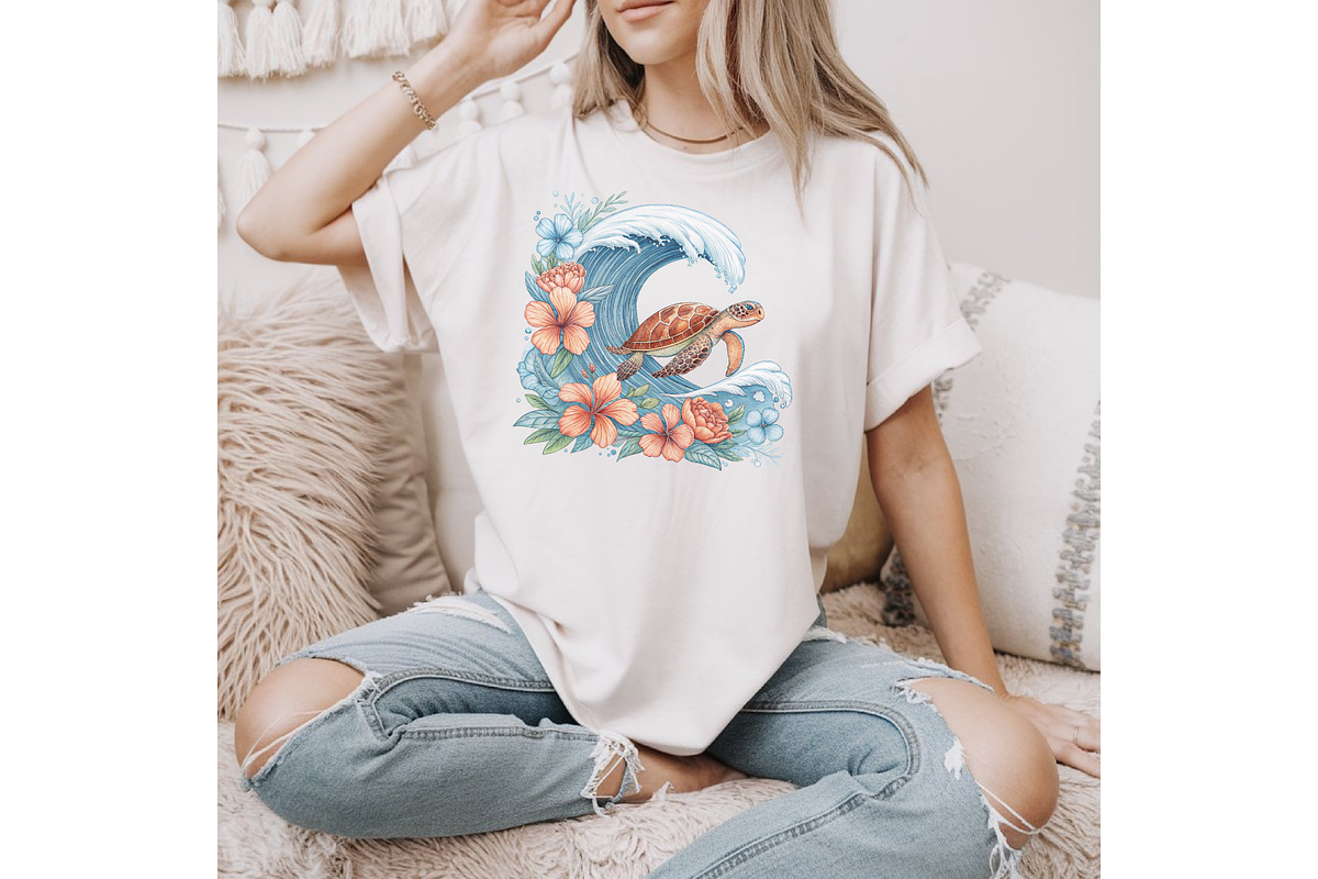Floral Sea Turtle PNG, Nautical, an Illustration by TatiMockup (Photo 5 of 7)