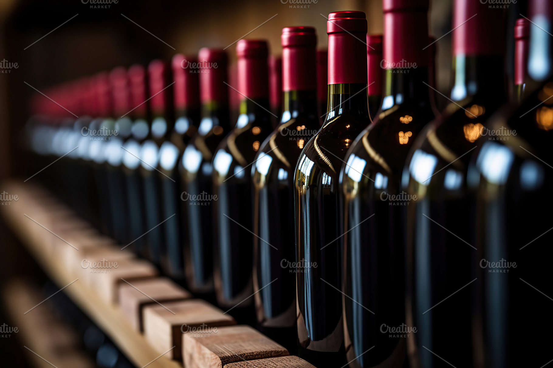 Wine bottles on the wooden wine shelf, a Food & Drink Photo by AlyaAnd