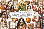 Watercolor Autumn Clipart-01, an Illustration by Libby Wishes (Thumbnail 1 of 7)