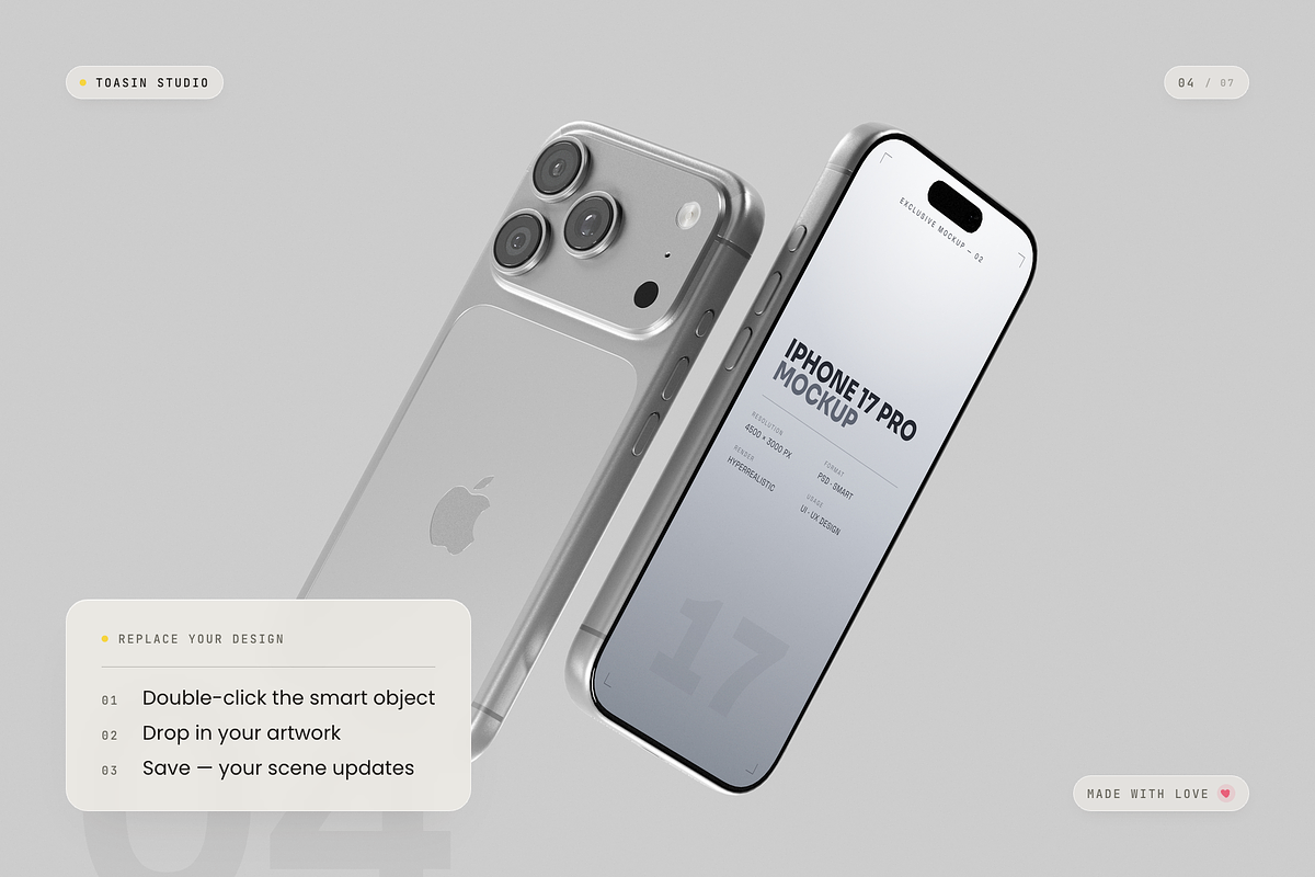 iPhone 17 Pro Mockup, an iPhone Mockup by Toasin Studio (Photo 4 of 7)