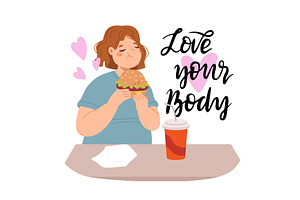 Girl eat burger and drink soda or, a Food Illustration by Valerie Bodnar