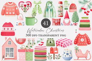 Watercolor Christmas Clipart, an Illustration by Designworld