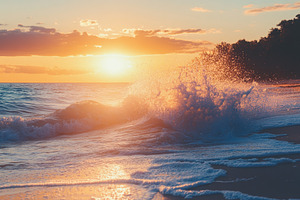 Waves crashing on a sunny beach at s, a Photo by Iftikhar Alam