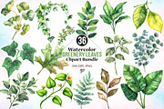 Watercolor Greenery Leaves Clipart, an Illustration by Canvas Craft (Thumbnail 1 of 3)