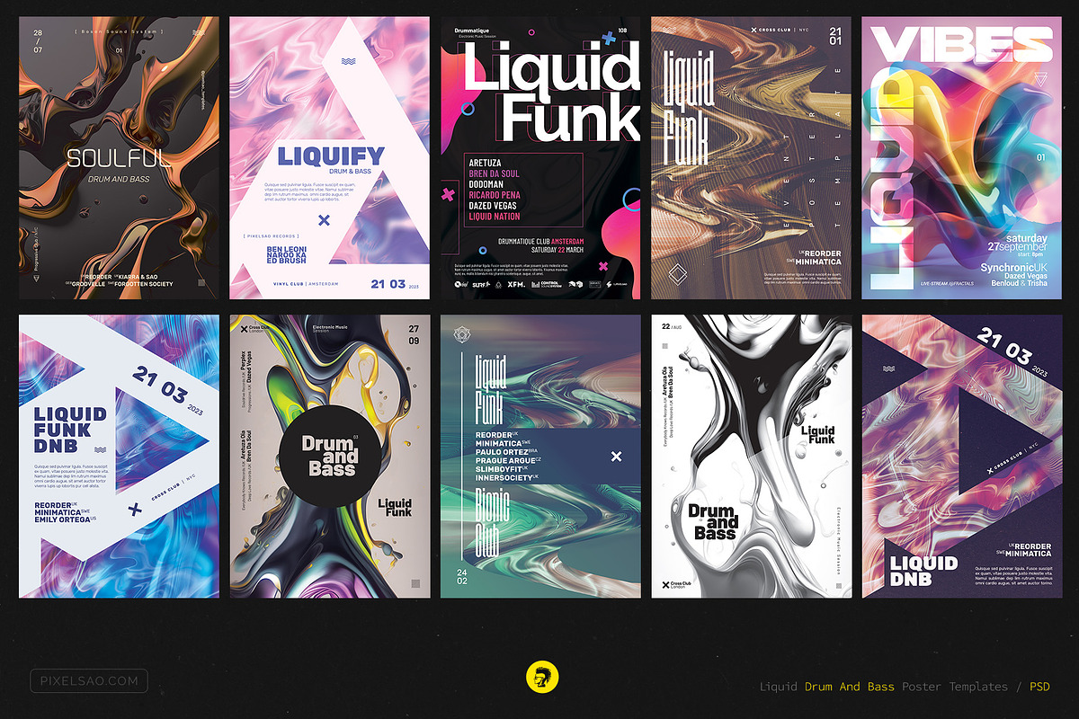 Liquid Funk Party Flyers Bundle, a Flyer Template by pixelsao (Photo 2 of 3)